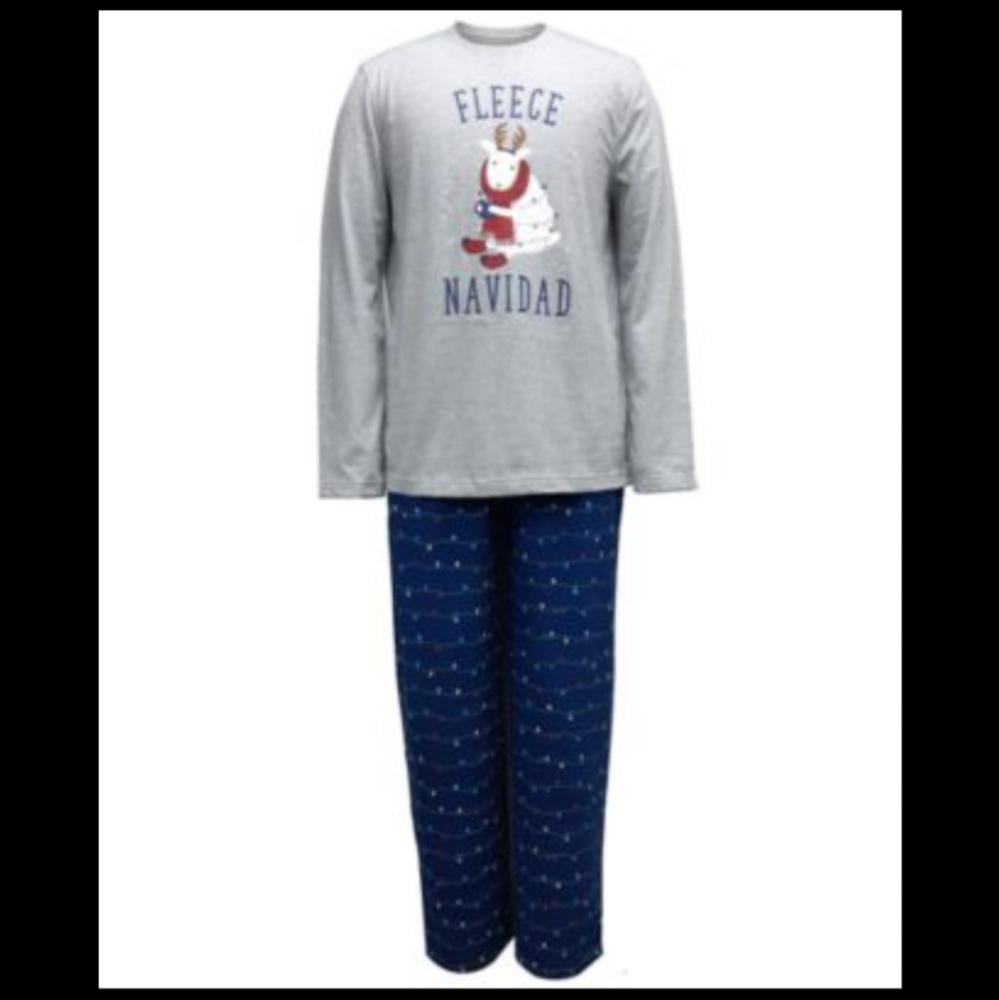 Family Pajamas Mens Christmas Pajama Set Holiday Light Fleece Navidad Blue SMALL